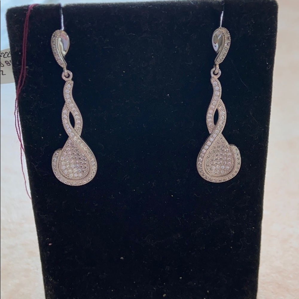 Sterling Silver CZ Dangle Earrings Pierced